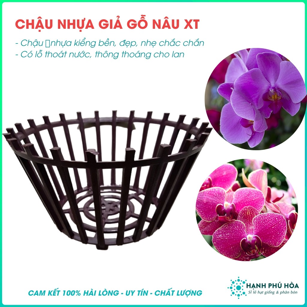 Bộ 3 Chậu Lan Giả Gỗ Nâu Kích Thước Tuỳ Chọn