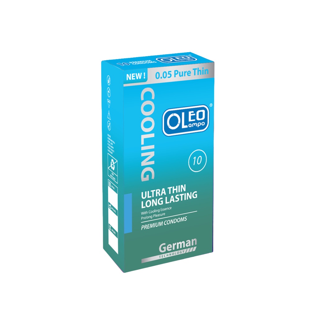 Bao cao su siêu mỏng, gân gai OLEO  COOLING GERMAN 0.05mm 10s. Bao cao su siêu mỏng, gân gai, chống xuất tinh sớm.