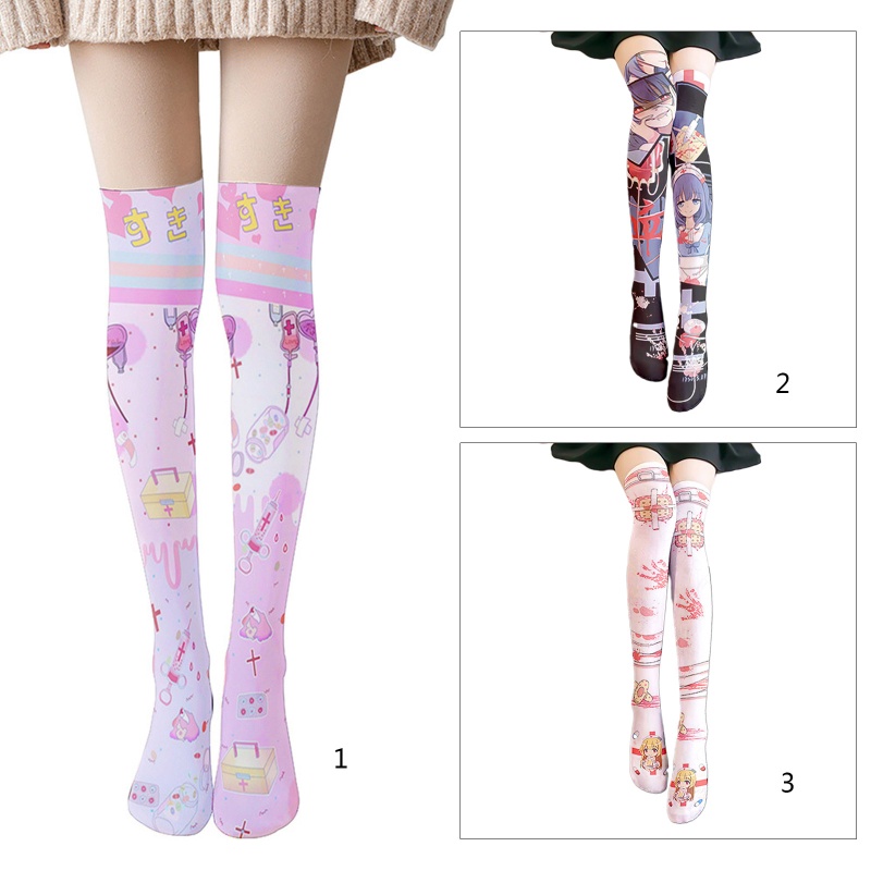 Tất Dài Qua Gối In Họa Tiết Anime 3D Kỹ Thuật Số Phong Cách Lolita Cho Nữ