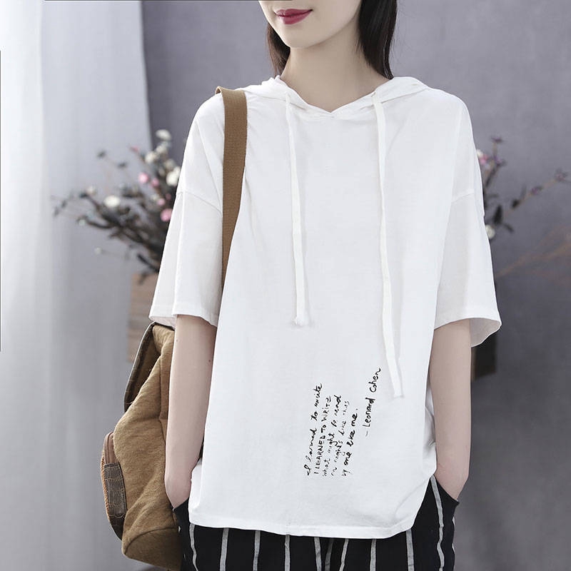 Áo Hoodie Tay Ngắn Dáng Rộng In Hình Cá Tính Trẻ Trung Hợp Thời Trang