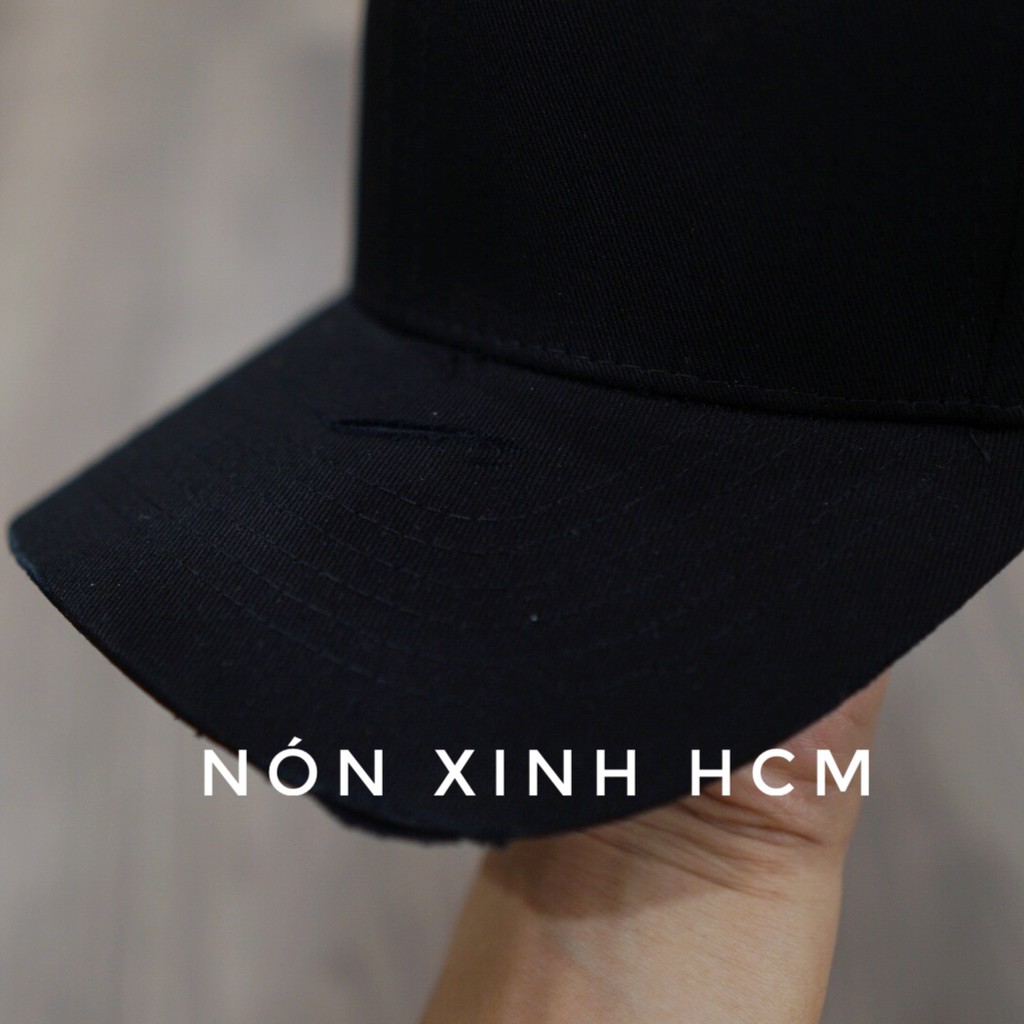 Nón kết trơn đen rách Wax ở vành nón - Vải chất xịn - fom baseball cap - rất đẹp