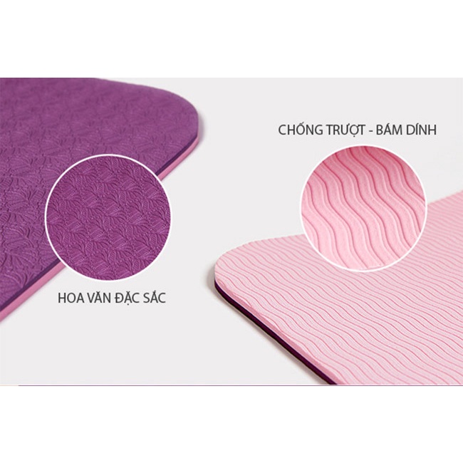 Thảm tập yoga, gym chống chơn trượt 6mm 2 lớp cao su TPE tấm miếng đệm nót tập thể dục tại nhà