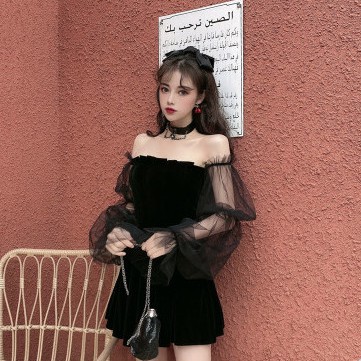 Váy đầm nữ dáng xòe tay lưới dài Đầm xòe trễ vai xinh xắn chất liệu Umi | BigBuy360 - bigbuy360.vn