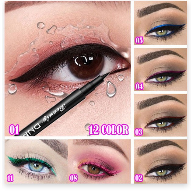 [Mã chiết khấu giảm giá sỉ mỹ phẩm chính hãng] DNM 12 Colors Waterproof Smudge-Proof Eyeliner Pen Cosmetic