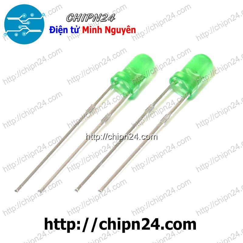 [50 CON] Led 3mm Vỏ đục Màu ra màu XANH LÁ