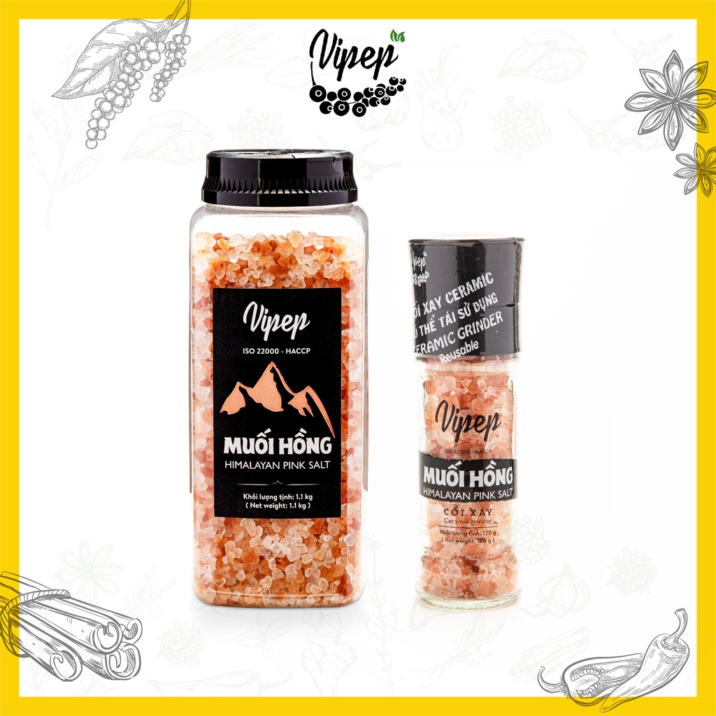Muối hồng nguyên hạt Himalaya Vipep 1.1kg tinh khiết nấu ăn/nấu sữa