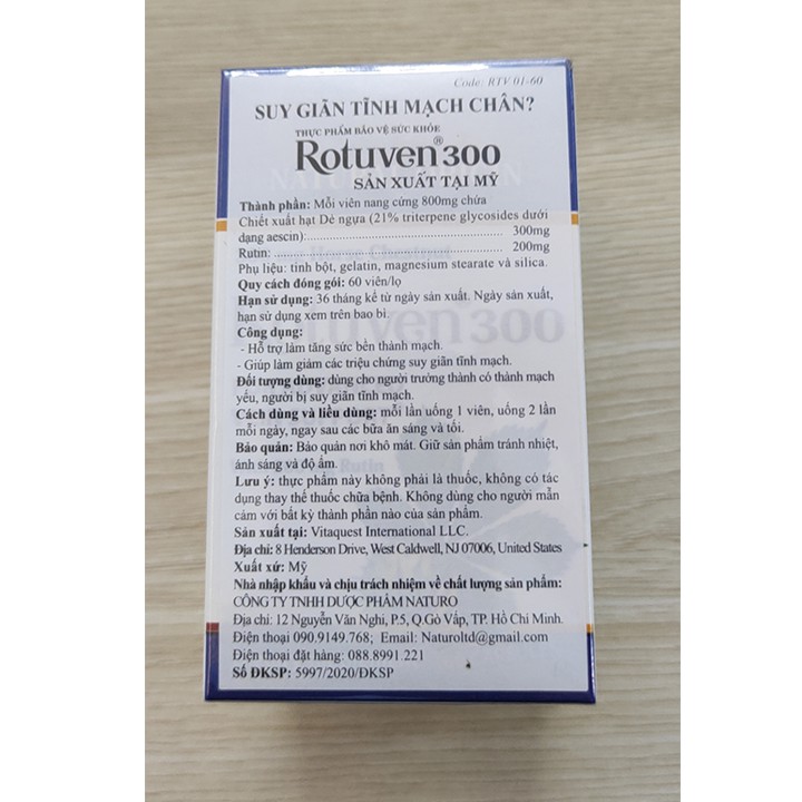 Rotuven Hộp 60 Viên - Dành Cho Người Bị Giãn Tĩnh Mạch - GIA HÂN Pharmacy