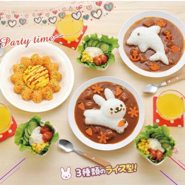 Bộ 4 Khuôn Ép Cơm Thỏ, Cá, Hoa Làm Cơm Bento Xinh Xắn