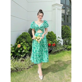 Đầm Maxi  Hoa Hở Eo ,Chất Voan Thoáng Mát ,Hoạ Tiết Dễ Thương