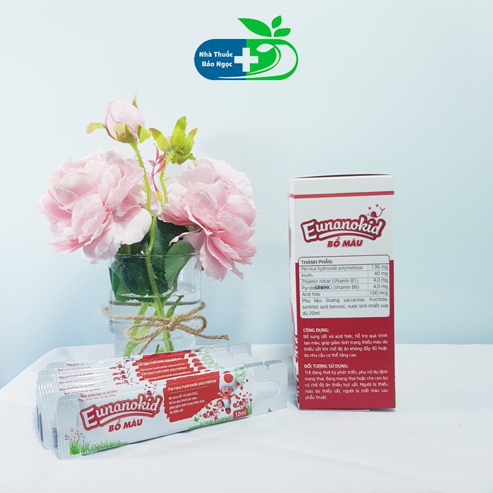 Eunanokid bổ máu bổ sung sắt và acid folic, hỗ trợ tạo máu, giúp giảm thiếu máu do thiếu sắt