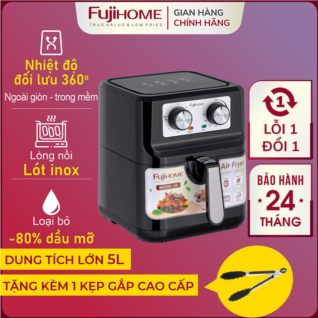 Nồi chiên không dầu 5L Nhật Bản Nhập Khẩu tự ngắt Fujihome tặng kèm gắp