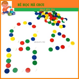 100 hạt gỗ tròn nhiều màu Montessori - XU MÀU XU MỘC LOẠI DÀY