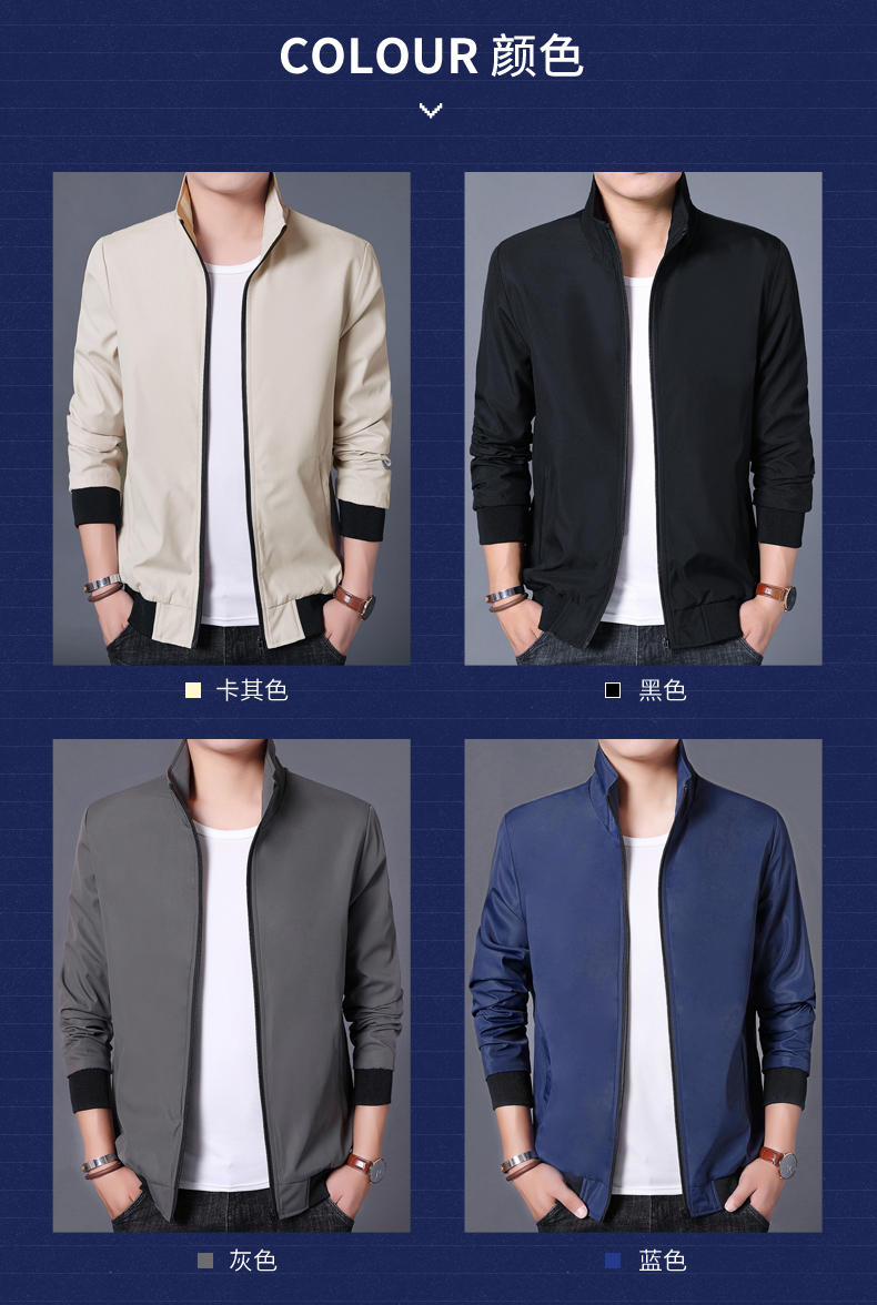 Men's casual business jacket fashion stand collar solid color multi-pocket jacket | WebRaoVat - webraovat.net.vn