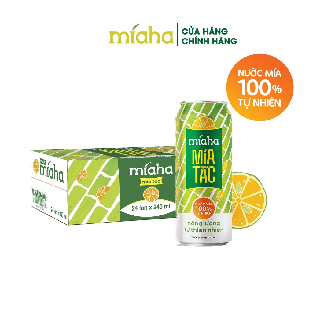 Lon Nước Mía Tự Nhiên MÍAHA Hương Vị Tắc/ Đào/ Táo Lựa Chọn dung tích 240ml/Lon - YOOSOO MALL