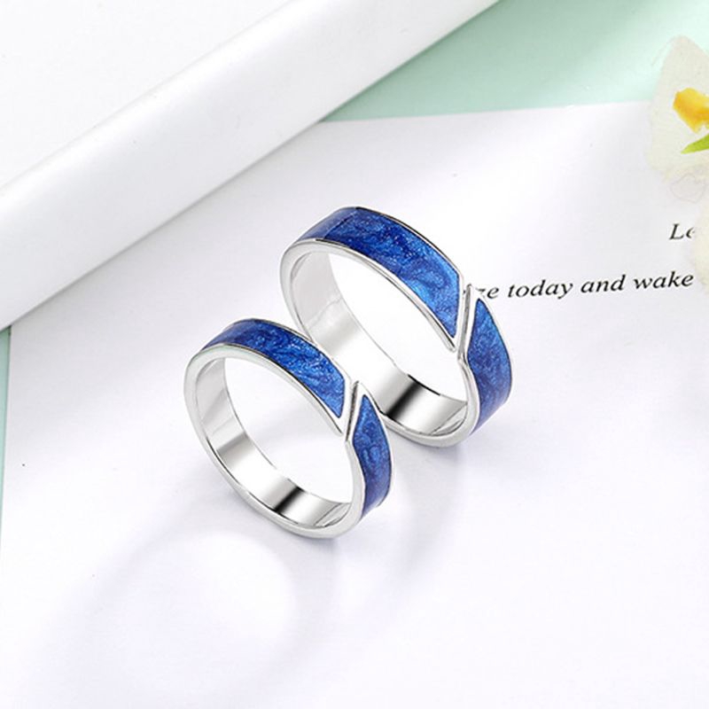 *2Pcs Van Gogh Blue Starry Sky Open Ring Star Moon Always Thinking You Lover Ring