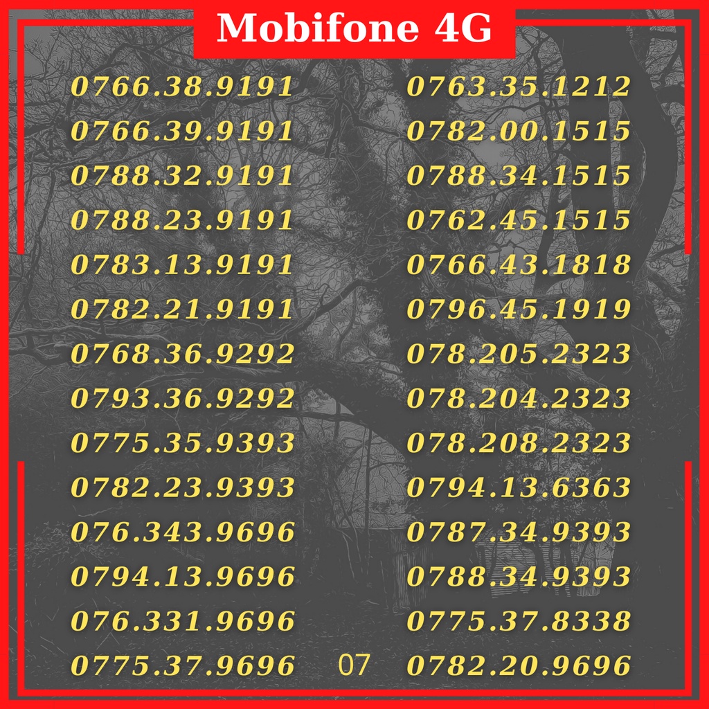 Sim 4G mobifone số đẹp, đầu 07 đuôi ABAB,sim rẻ đẹp, sim dễ nhớ, sim lặp đuôi.