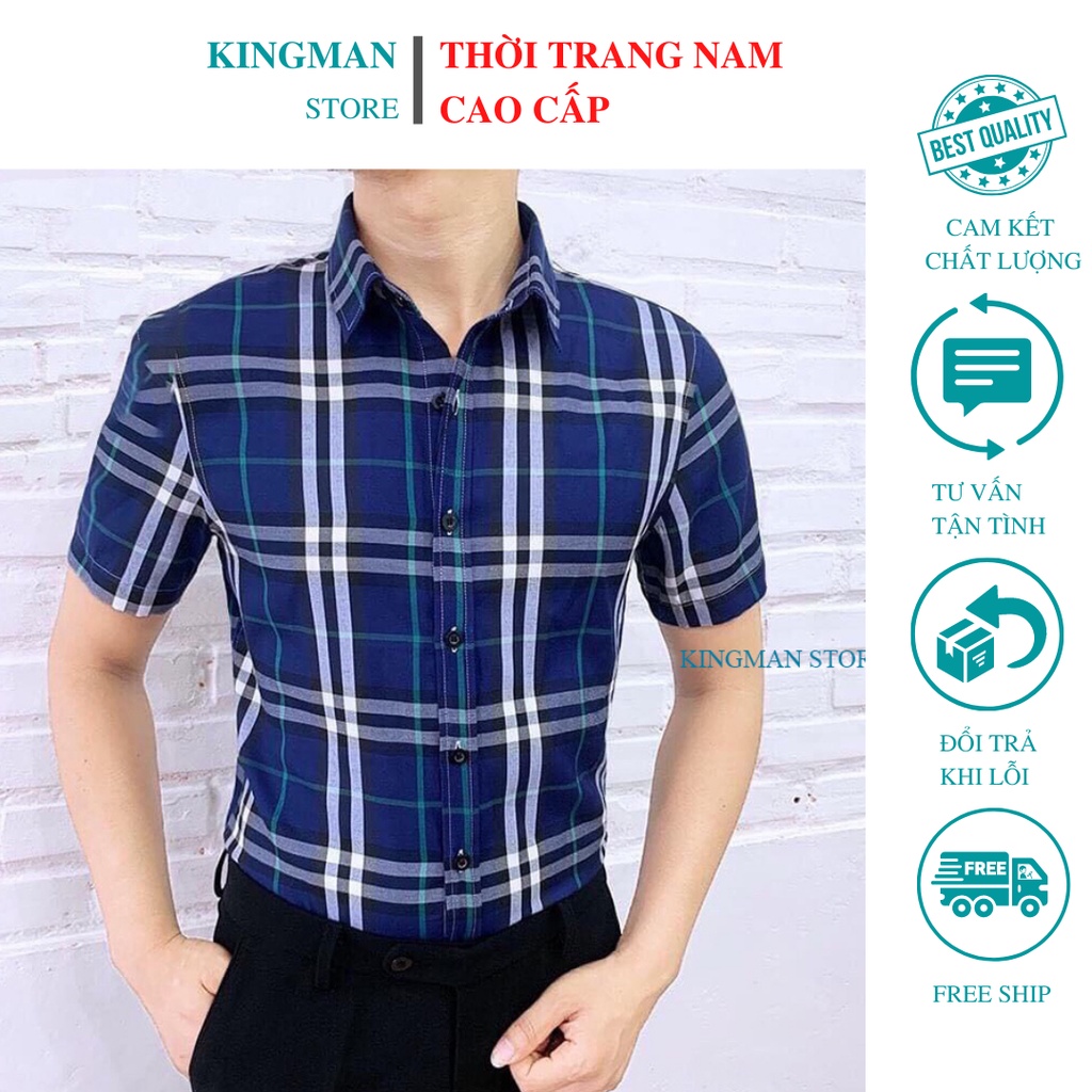 Áo Sơ Mi Nam Ngắn Tay Kẻ Caro, Áo Sơ Mi Nam Phối Kẻ Nhiều Màu Chất Liệu Cao Cấp Không Phai Màu - Kingman Store