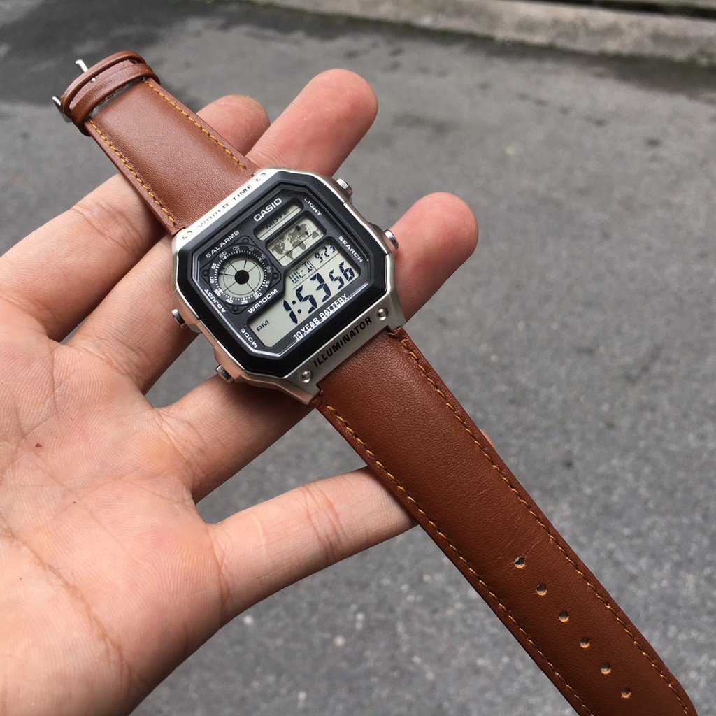 Dây đồng hồ Casio ae 1200 whd da bò màu vàng bò cao cấp