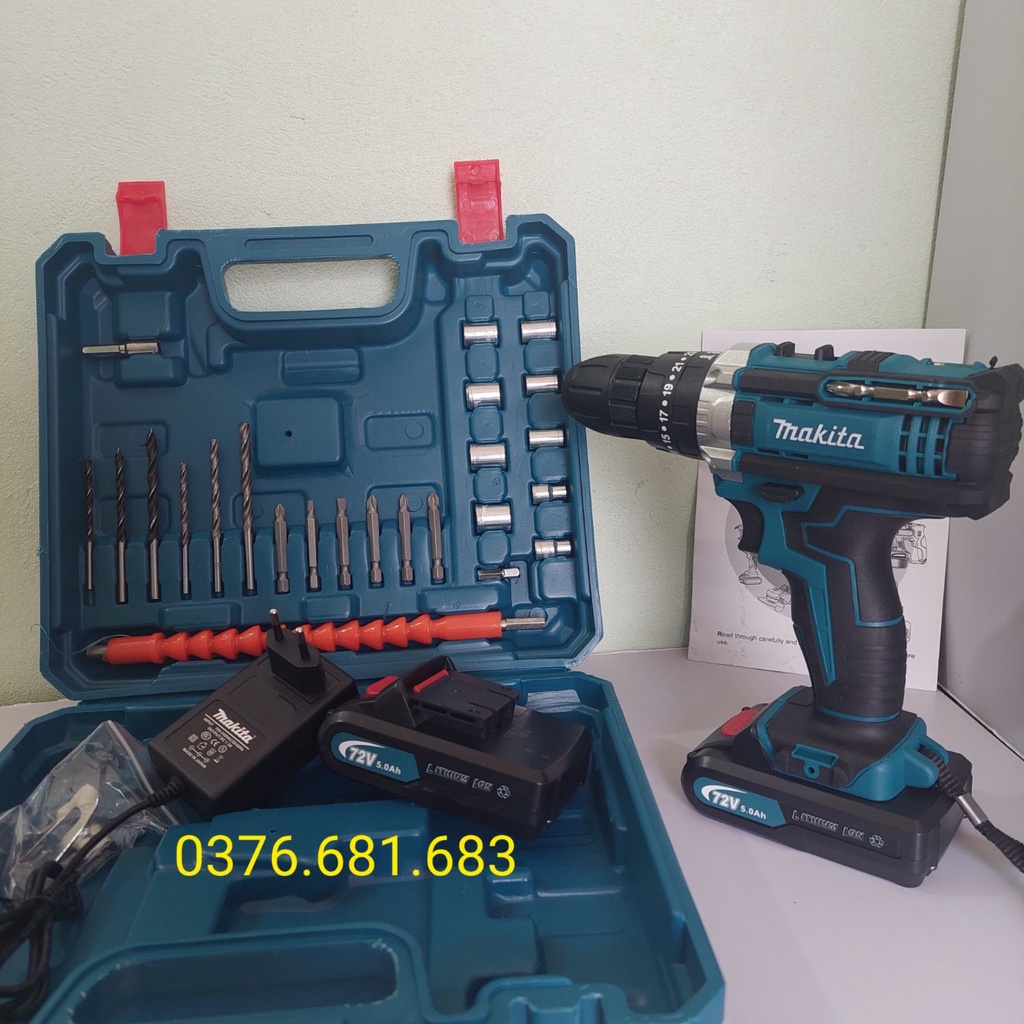 Máy Khoan Pin Ma.ki.ta 72v Thế Hệ Mới, Có Búa, Tặng 24 Phụ Kiện
