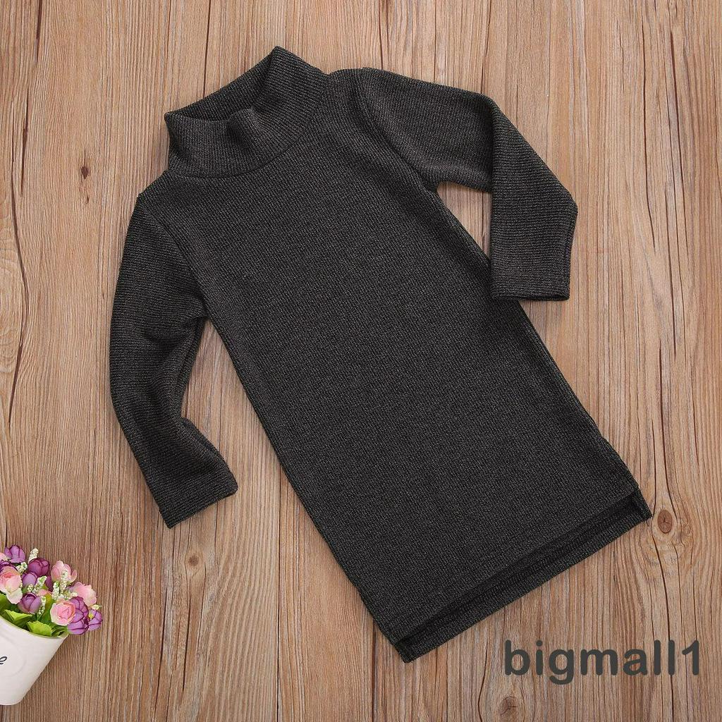 Váy Len Tay Dài Cổ Cao Thiết Kế Xinh Xắn Cho Bé Gái