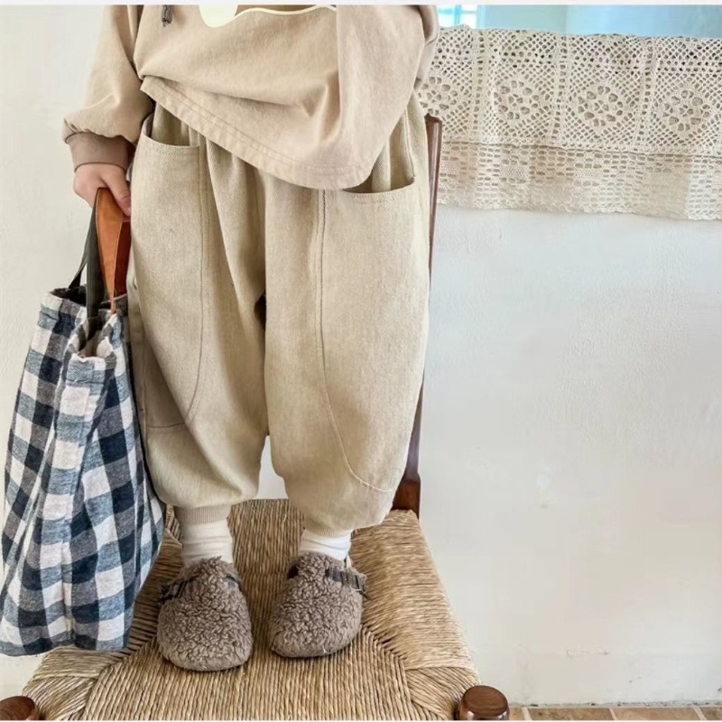 Quần Harem Cotton Có Túi Lớn Phong Cách Retro Cho Trẻ Em