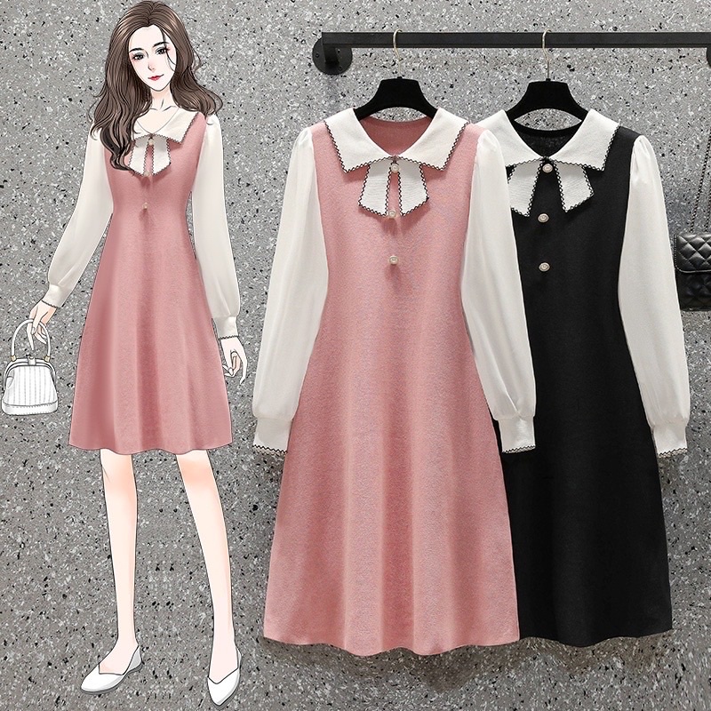 🌸Hàng oder 🌸 Váy đầm bigsize váy len dệt kim tay voan cổ nơ đính cúc Ngọc nữ tính dịu dàng🌸Hàng quảng châu | BigBuy360 - bigbuy360.vn