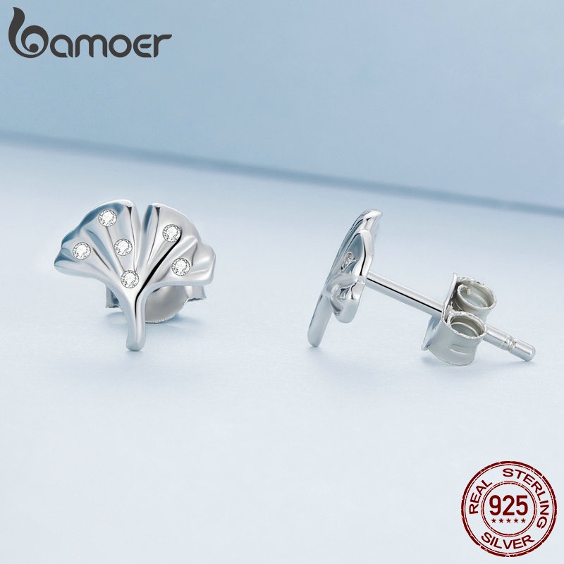 Khuyên tai BAMOER bằng bạc 915 hình chiếc đá đính đá giả đơn giản thời trang