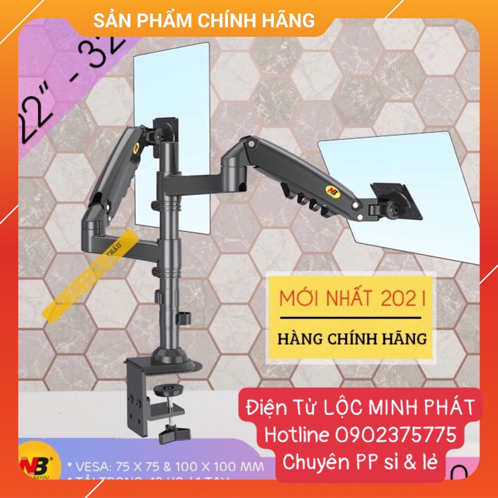 Giá Treo 2 Màn Hình NB-H180 22-32 Inch New 2021 Gắn Bàn Xoay 360 Độ