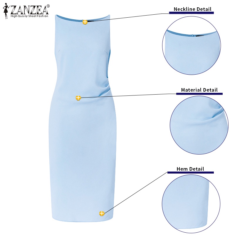 ZANZEA Đầm Midi Không Tay Cổ Tròn Thời Trang Hàn Quốc Cho Nữ