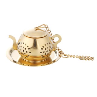 Gold Stainless Steel Tea Spoon Infuser Holder Filter Tea Strainer with Base *DC