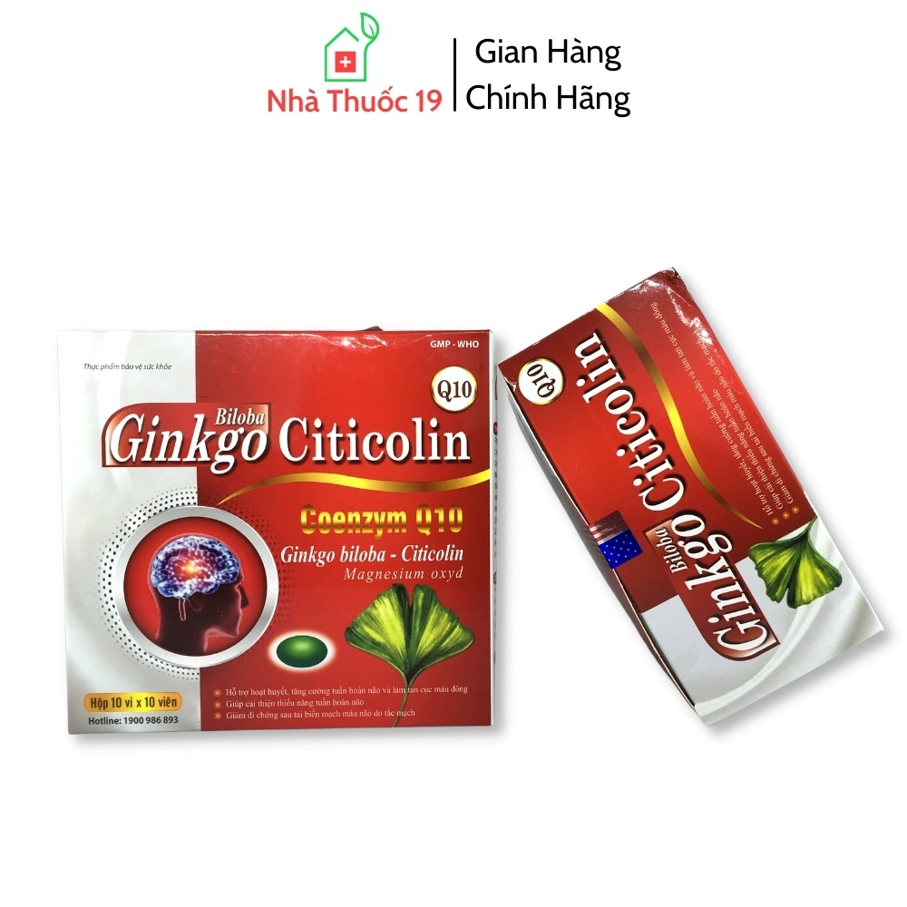 Hoạt Huyết Dưỡng Não Ginko Citicolin Giúp Hoạt Huyết, Tăng Cường Lưu Thông Máu, Tăng Cường Trí Nhớ Hộp 100 viên