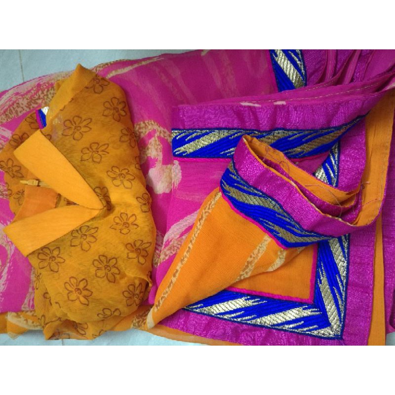 Sari Ấn Độ saree in hoa văn màu vàng cam(có sẵn)