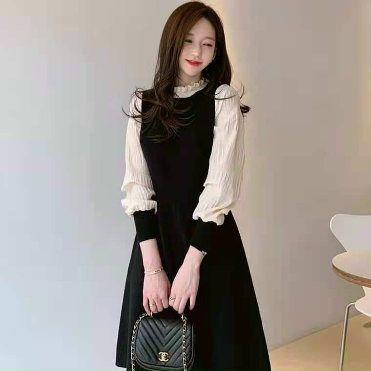 Đầm Len Phối Tay Voan Cao Cấp
