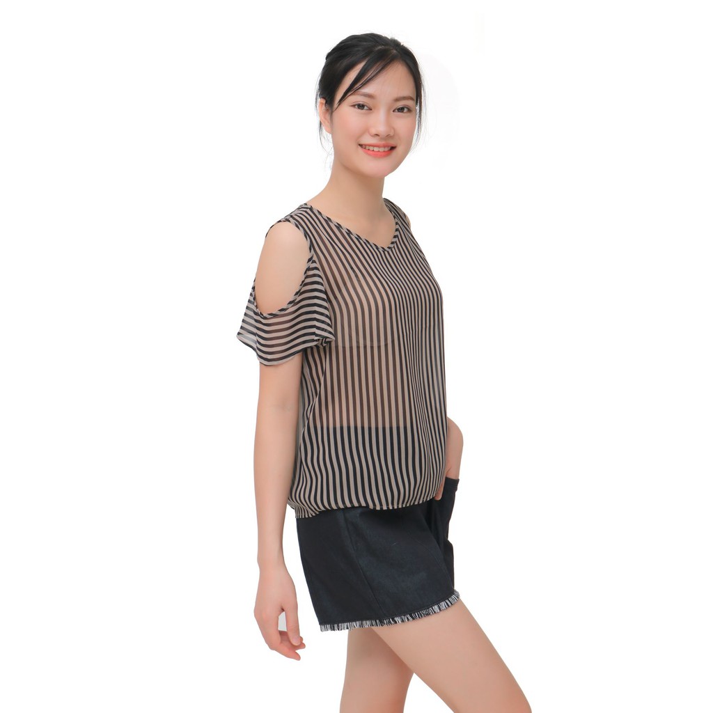 Áo nữ xuyên thấu kẻ đen NARSIS L9022