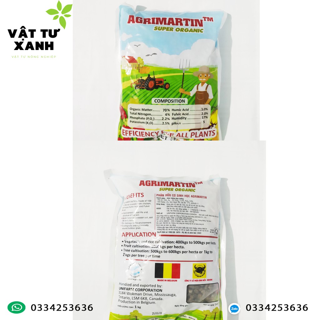 Phân hữu cơ sinh học Agrimartin nhập khẩu từ Bỉ gói 1kg