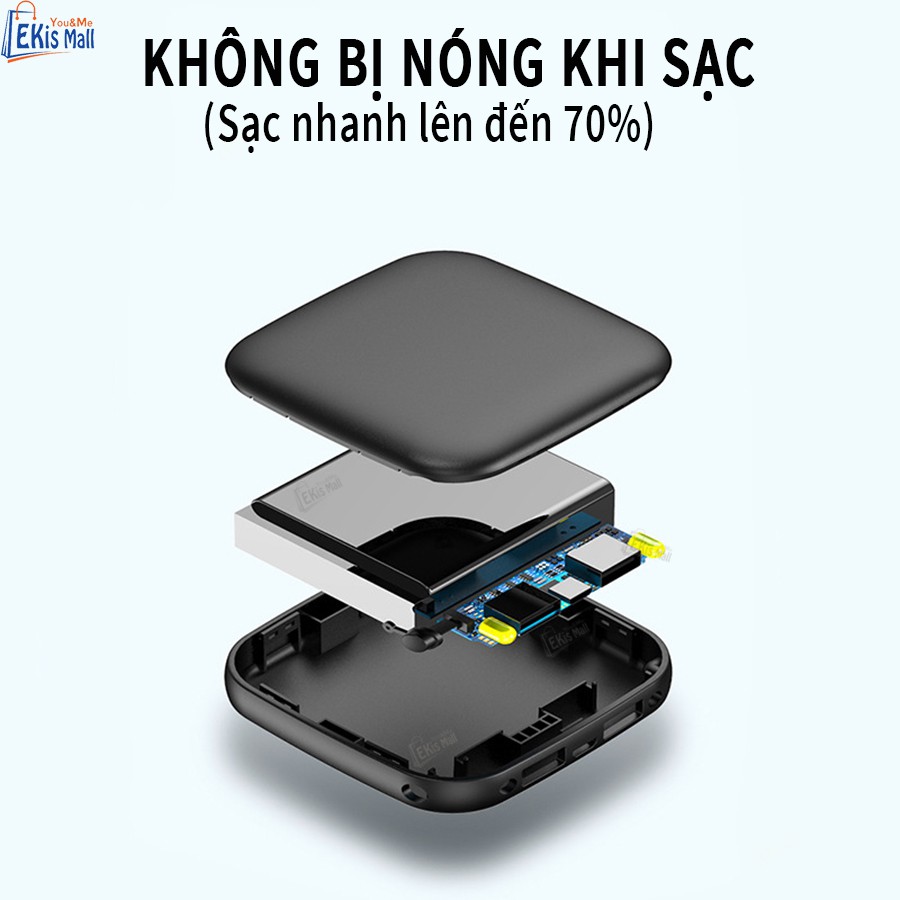 Sạc dự phòng Pin dự phòng điện thoại EkisMall 10000mAH có đèn Cao cấp hỗ trợ sạc nhanh