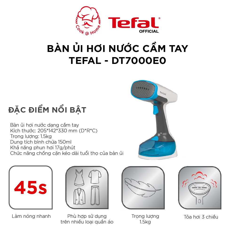 Bàn ủi hơi nước cầm tay Tefal DT7000E0 - Hàng chính hãng