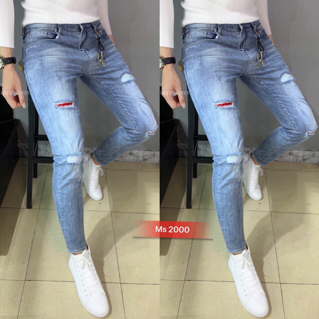 Quần Jean Nam jeans nam rách gối jeans nam body quần jeans nam xước Wash fashionteengroup MS 2000