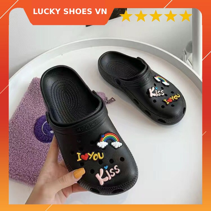 Dép Cross Nữ Gắn Sticker Dễ Thương I KISS YOU Thời Trang Cho Bạn Nữ [H65] Nhẹ Bền êm Chân Giá Cực Rẻ - LuckyShoes VN