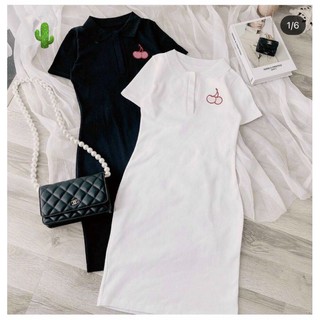 Đầm cổ trụ thêu chery