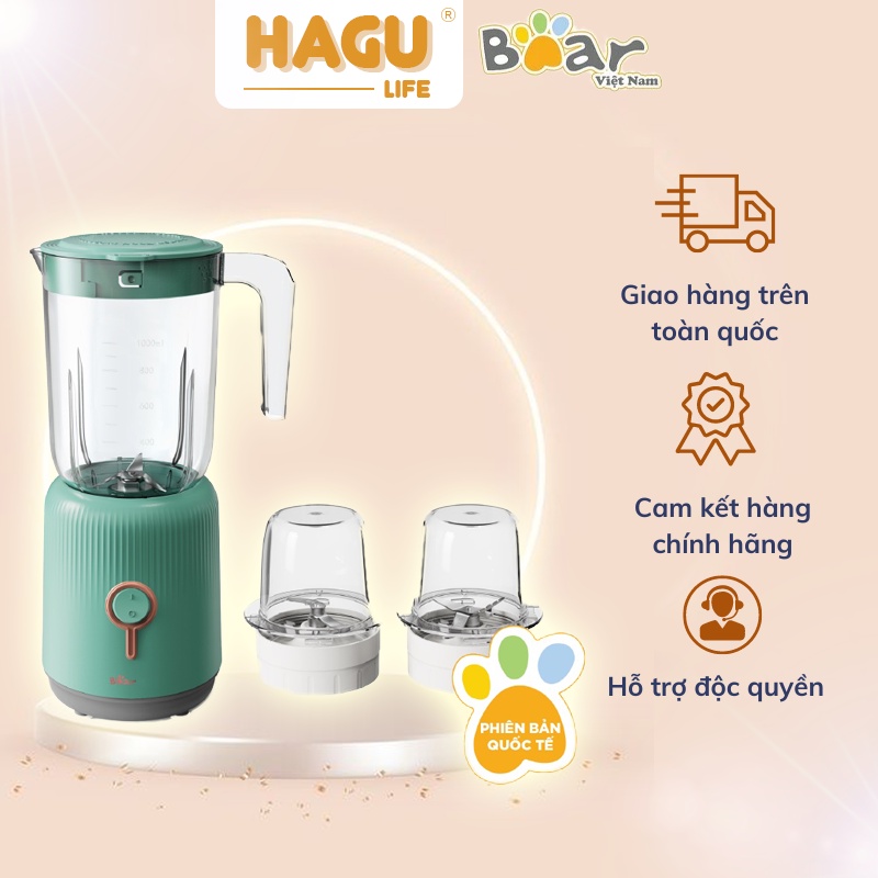 Máy xay sinh tố 3 cối 3 in 1 đa năng Bear LLJ-C10P1(BL-B10V2), xay thịt, thực phẩm đa năng, bảo hành chính hãng 18 tháng