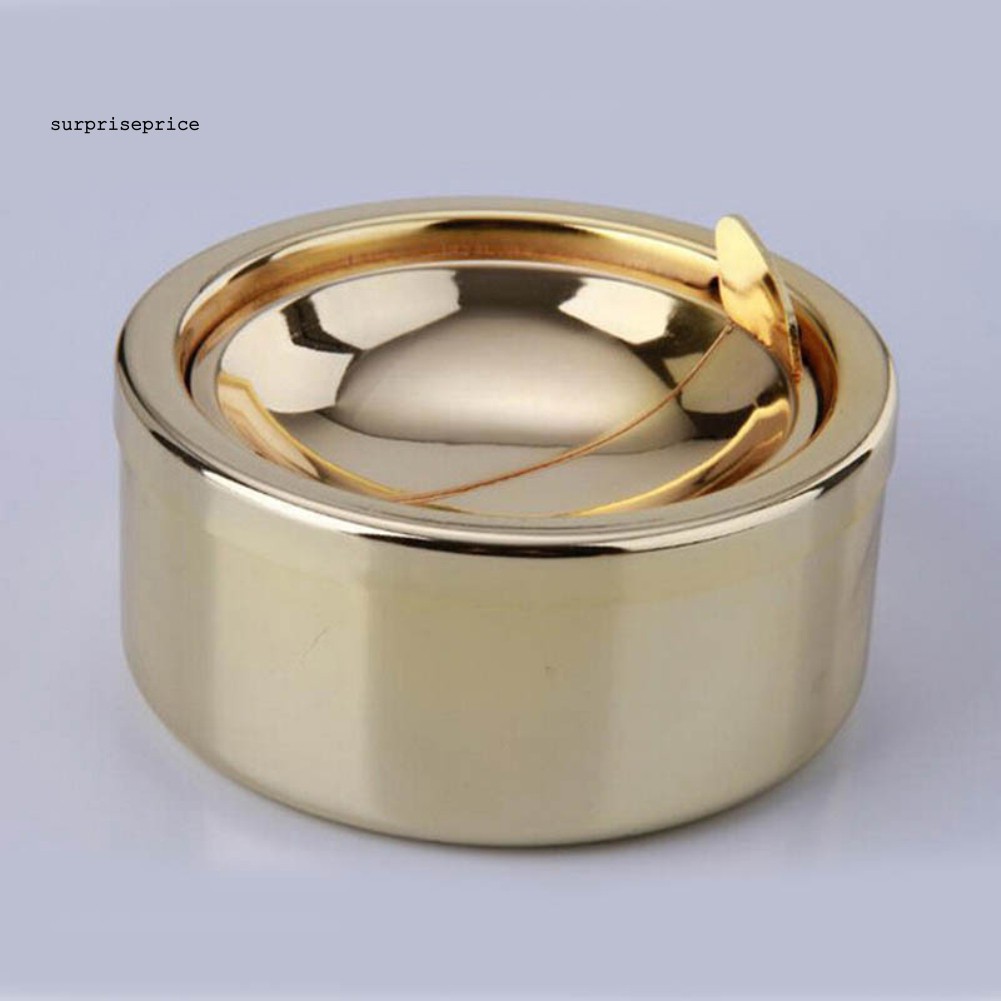 Gạt tàn thuốc lá bằng thép không gỉ hình tròn có nắp đậy tiện lợi