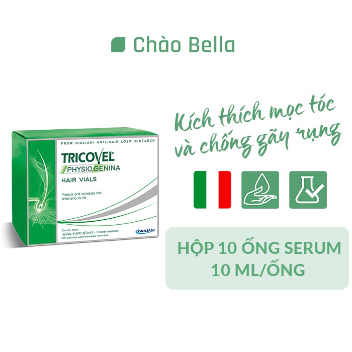 Serum Tricovel Giảm Rụng Tóc Kích Thích Tóc Mọc Dày và Dài Trong Thời Gian Ngắn Vials Physiogenina - hộp 10 lọ x 10ml