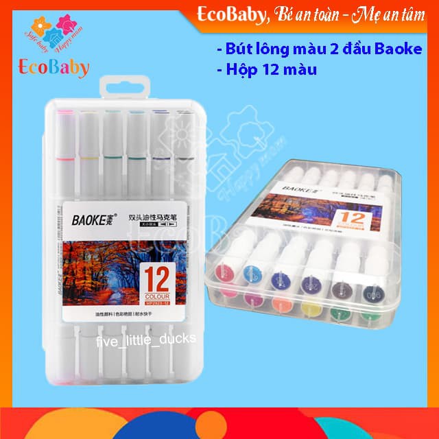 [Video Và Hình Thật] Bút Màu Marker Baoke MP2923, Hộp Nhựa Bộ 12 Bút Oily Marker Pens, Thiết Kế, Vẽ Anime - EcoBaby