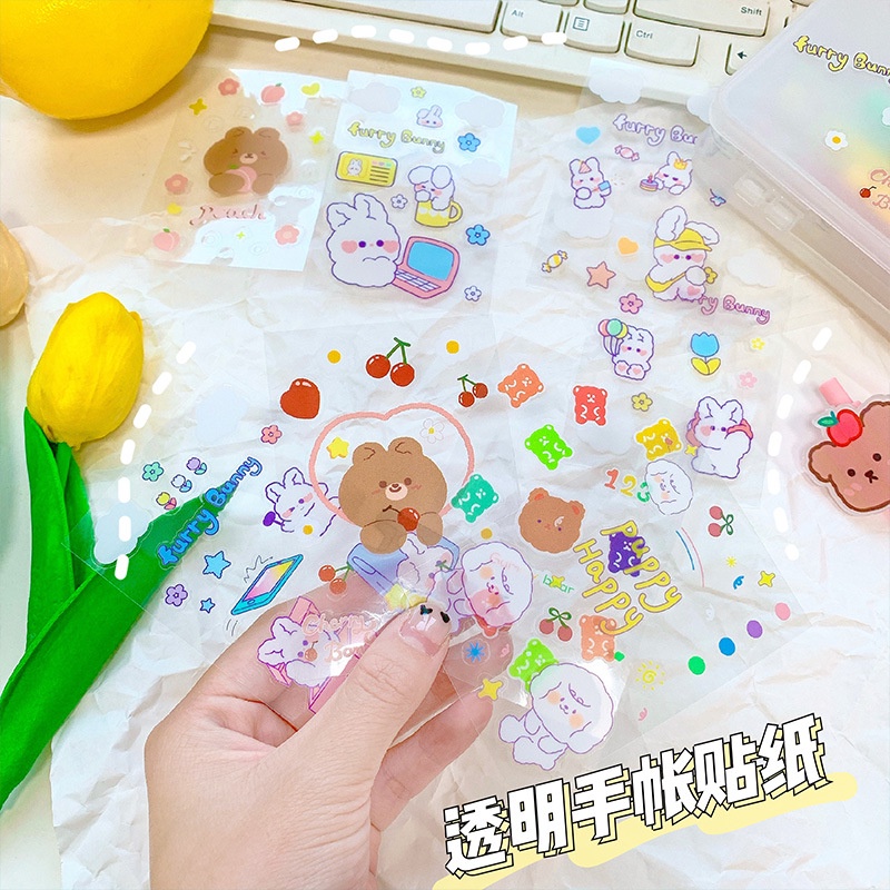 1 miếng dán PET trong suốt họa tiết hoạt hình chống thấm nước trang trí điện thoại