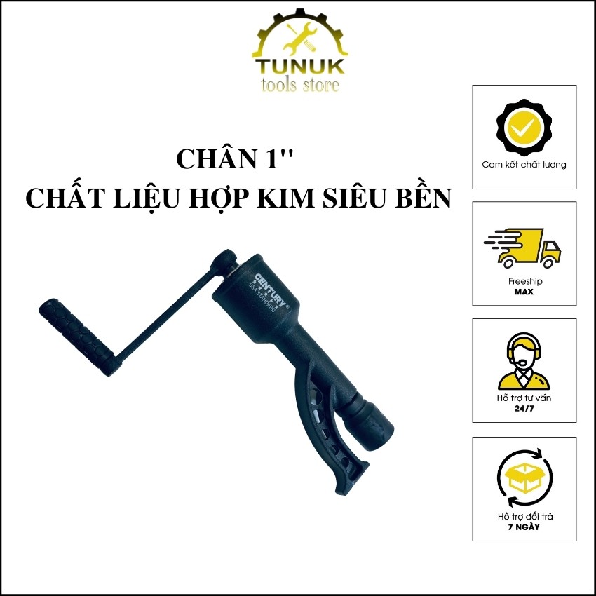 Tay quay cộng lực tháo ốc lốp xe tải chuyên dụng TUNUK, bộ tay vặn tăng trợ lực  mở bulong Century, tặng 2 tuýp 1 inch