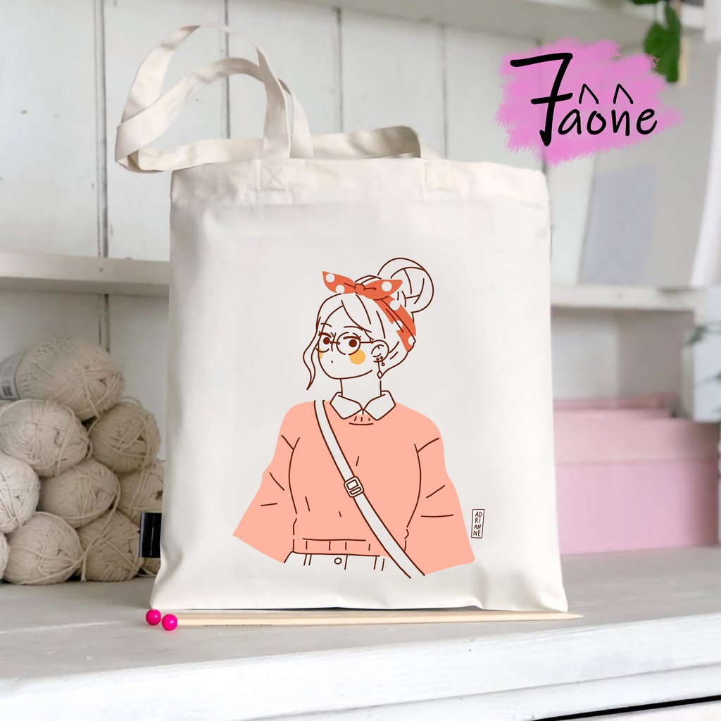 TÚI TOTE VUÔNG NÀNG THƠ ĐEO VAI (CÓ KHÓA + TÚI CON) VẢI CANVAS