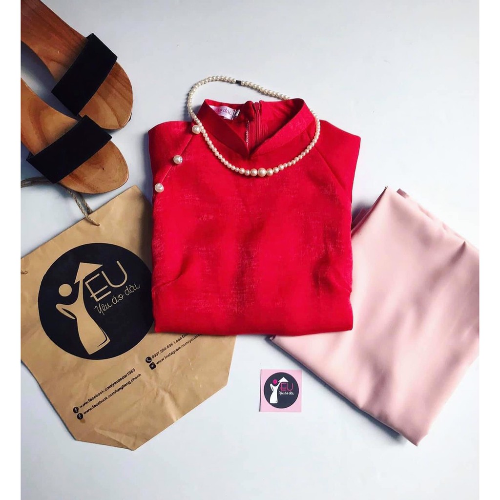 ÁO DÀI DÁNG XƯA LỤA TÂY THI ĐỎ ⚡HÀNG THIẾT KẾ⚡ Trẻ trung, Thoải mái, Không lo bụng mỡ, Không lo lên ký