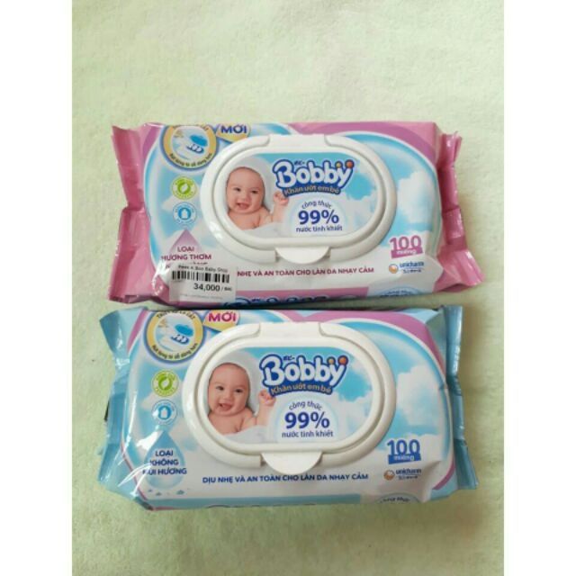 Khăn ướt bobby 100 tờ ( màu xanh)