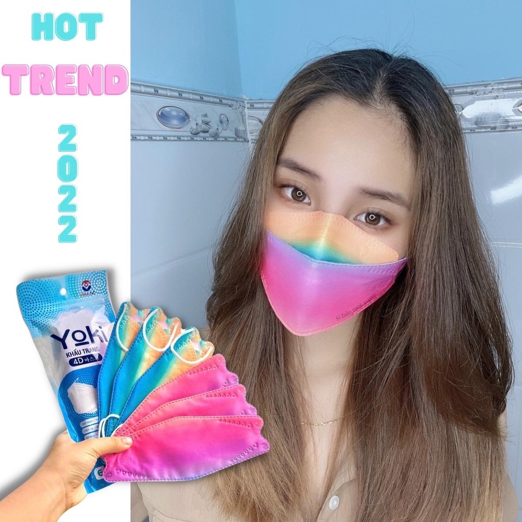 Khẩu Trang 4D KF94 Yuki  Màu Loang Omber Cầu Vồng Đa Sắc Kháng Khuẩn Chống Bụi Mịn